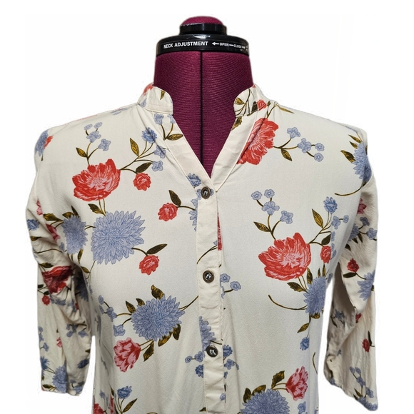 H&M Floral Tunic Button-Up Boutique Bliuse Top - Picture 2 of 14